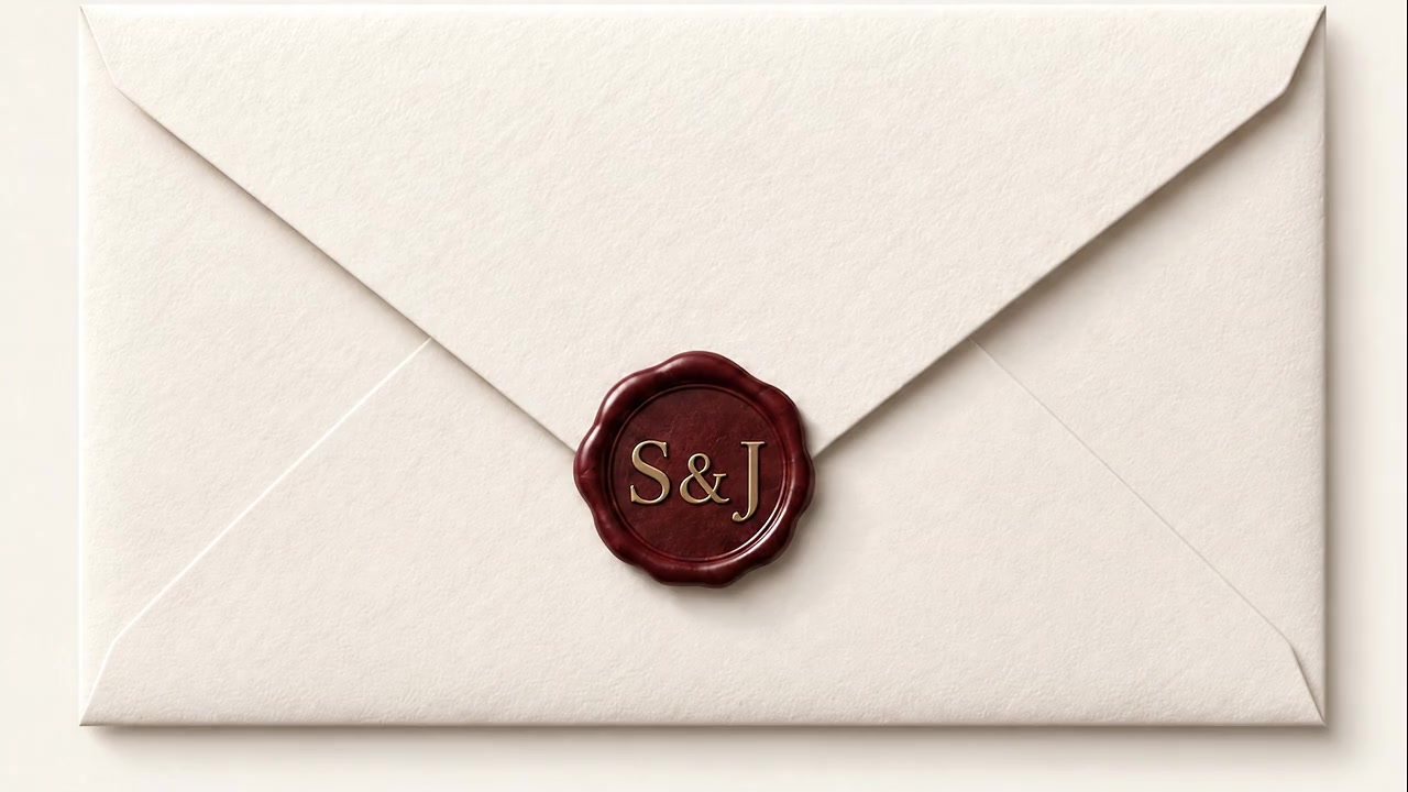 A pearl envelope with an oxblood wax seal bearing S & J